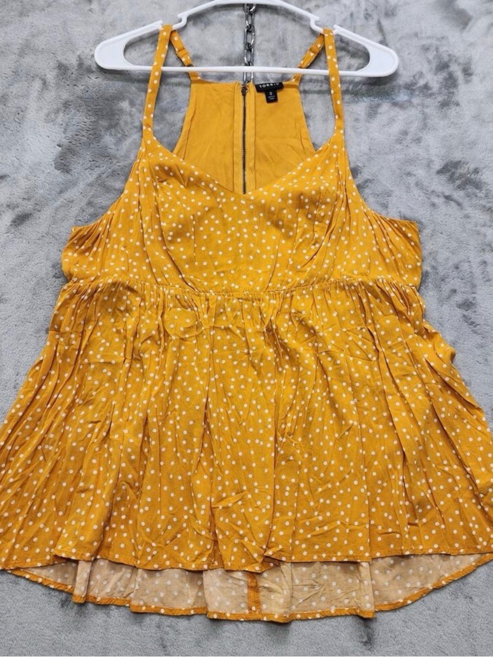 Torrid Top Womens 0 12/L Yellow Dot Babydoll‎ Challis Sweetheart Tank Zip Peplum